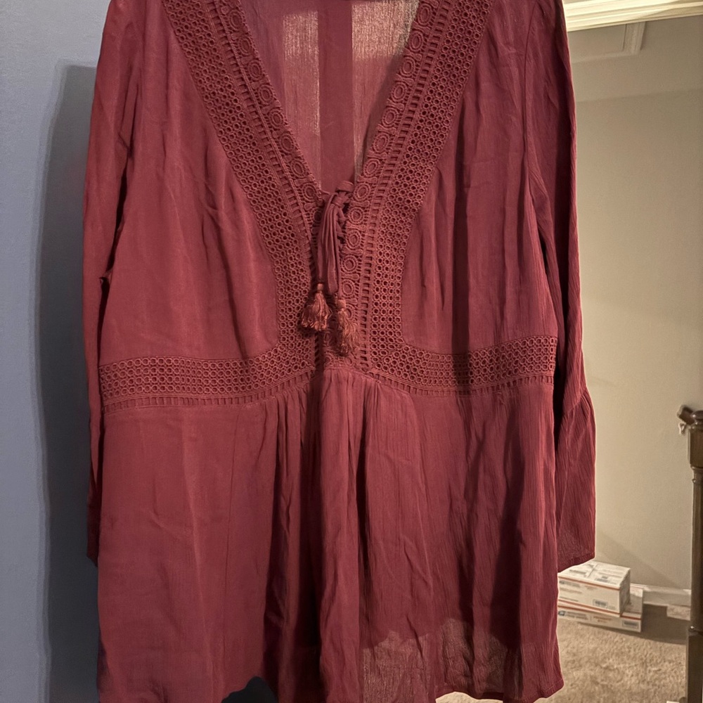 Torrid Red Long Sleeve Tie Front Blouse